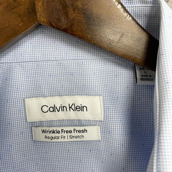 NEW Calvin Klein Men's L Button down Dress Shirt Regular Fit Light Blue Pattern - Picture 4 of 9